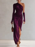 רוזליה™ - שמלת מקסי סגולה עם כתף אחת